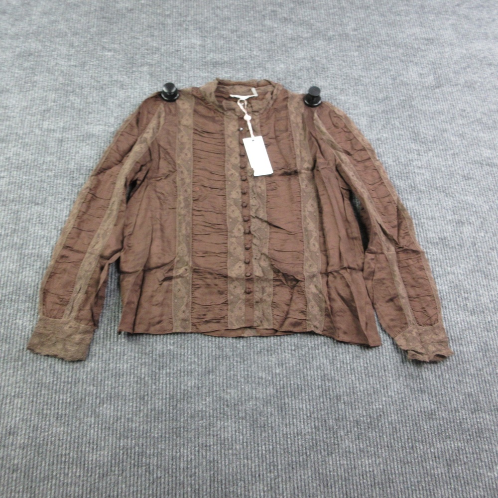 LoveShackFancy Jacque Top Womens XL Brown Lace Ruffle Button Front Viscose NWT